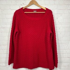 Talbots Cable Knit Sweater Womens XL Red Cotton Blend Lightweight Round Neck